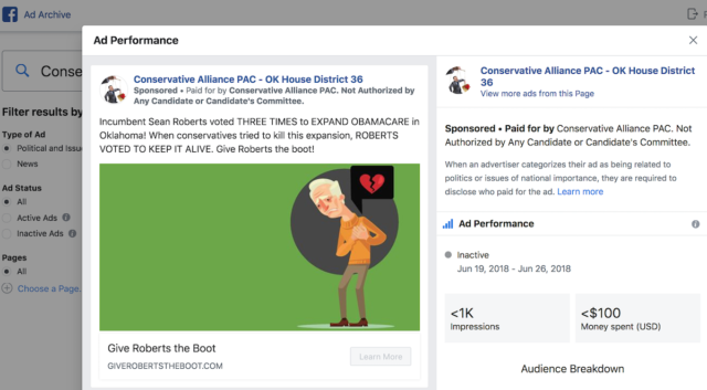 ConservativeAlliancePAC how to search all political ads on Facebook