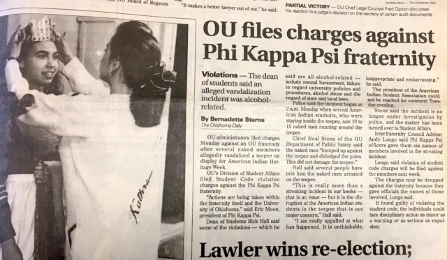 OUDaily_1994_5 OU tepee vandalism