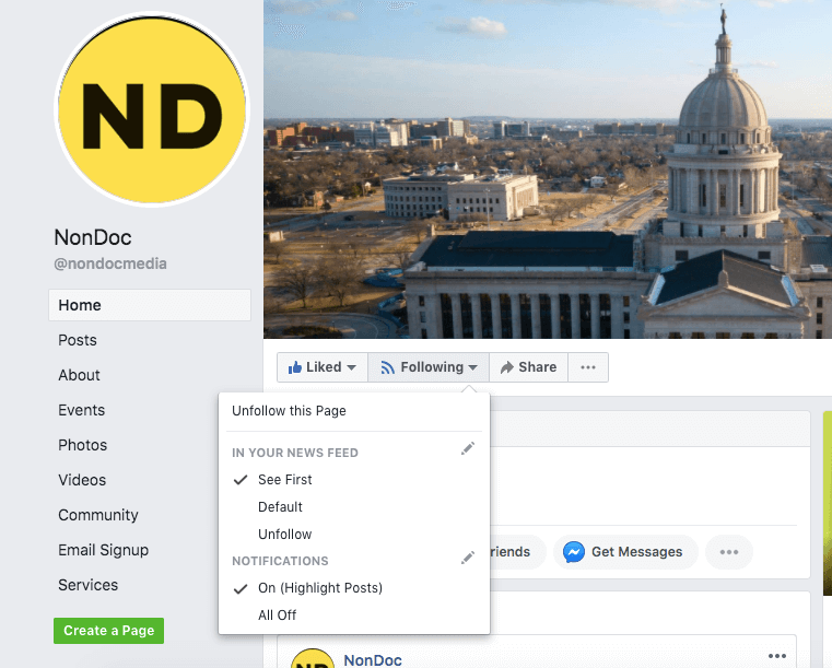 How to turn on notifications for NonDoc on Facebook, Navigating NonDoc