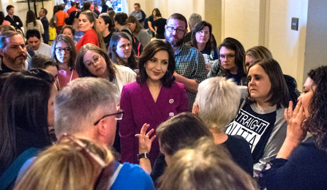 Hofmeister at teacher walkout 2018 Joy Hofmeister running for governor