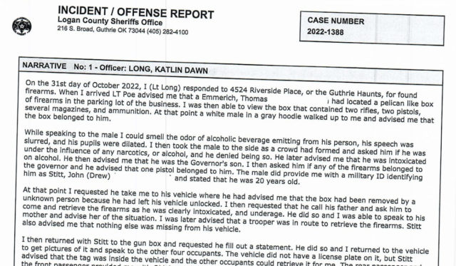 John Andrew Stitt report Drew Stitt
