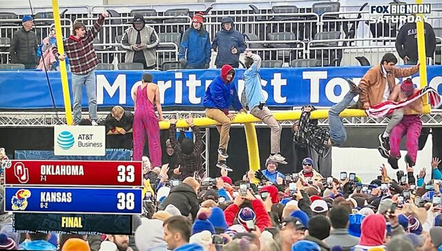 KU goalposts 10-28-23 Sooners stumble to Kansas
