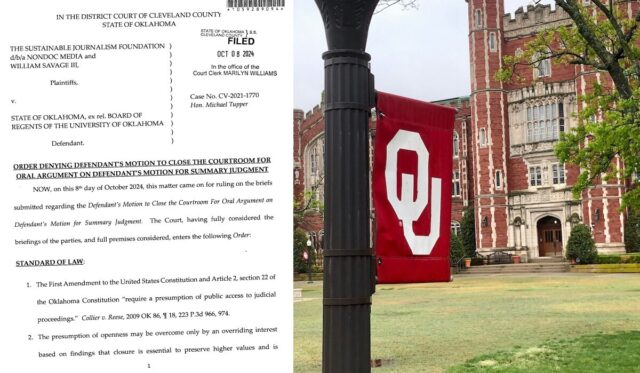 OU courtroom closure motion denied OU request to close courtroom